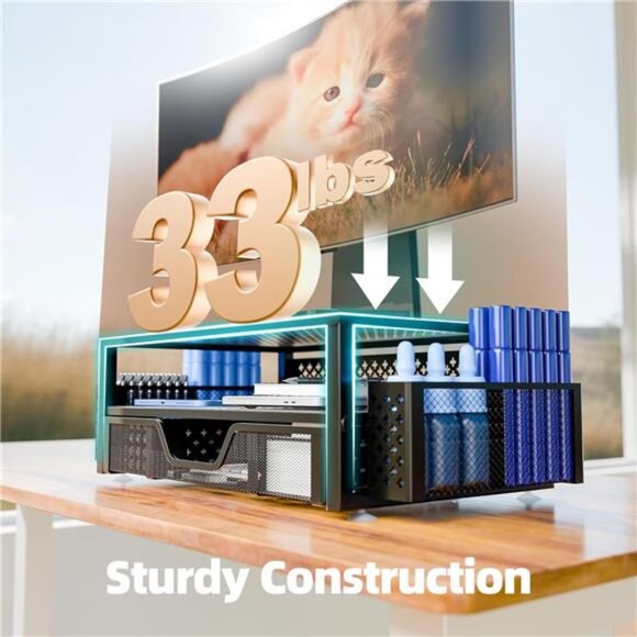 2 Tier Metal Monitor Stand Monitor riser and Computer Desk Organizer - Picture 5 of 8